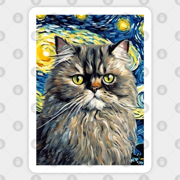 Adorable Persian Cat Breed Painting in a Van Gogh Starry Night Art Style Sticker by Art-Jiyuu